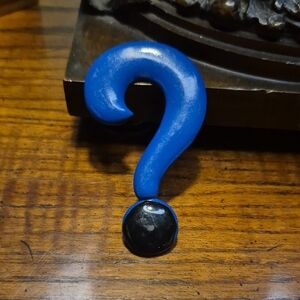 Vintage Enamel Blue Question Mark Brooch